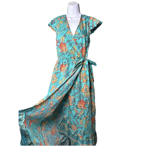 Band of the Free Floral Surplice Neckline Wrap Maxi Dress Women’s Size Medium - Picture 4 of 11